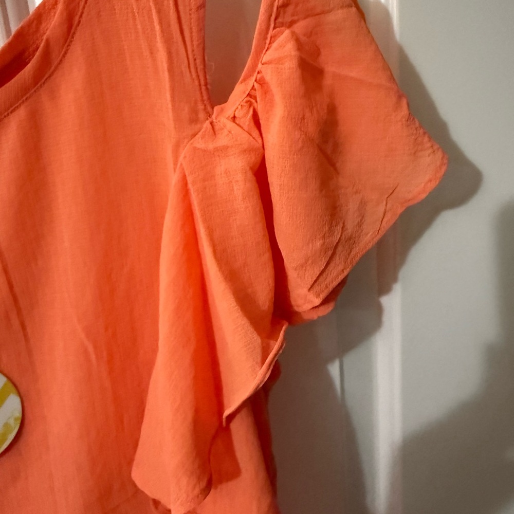Hayden Orange Ruffle Cold Shoulder Top - Picture 3 of 3